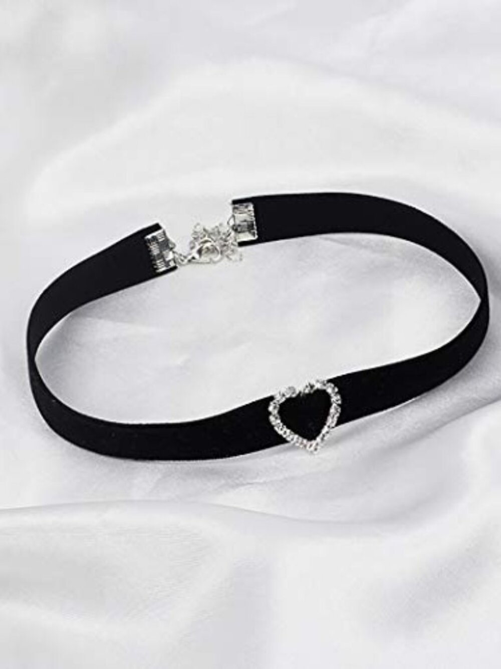 New - Black Choker Necklace Heart Circle With Crystal Chokers Collar Adjustable